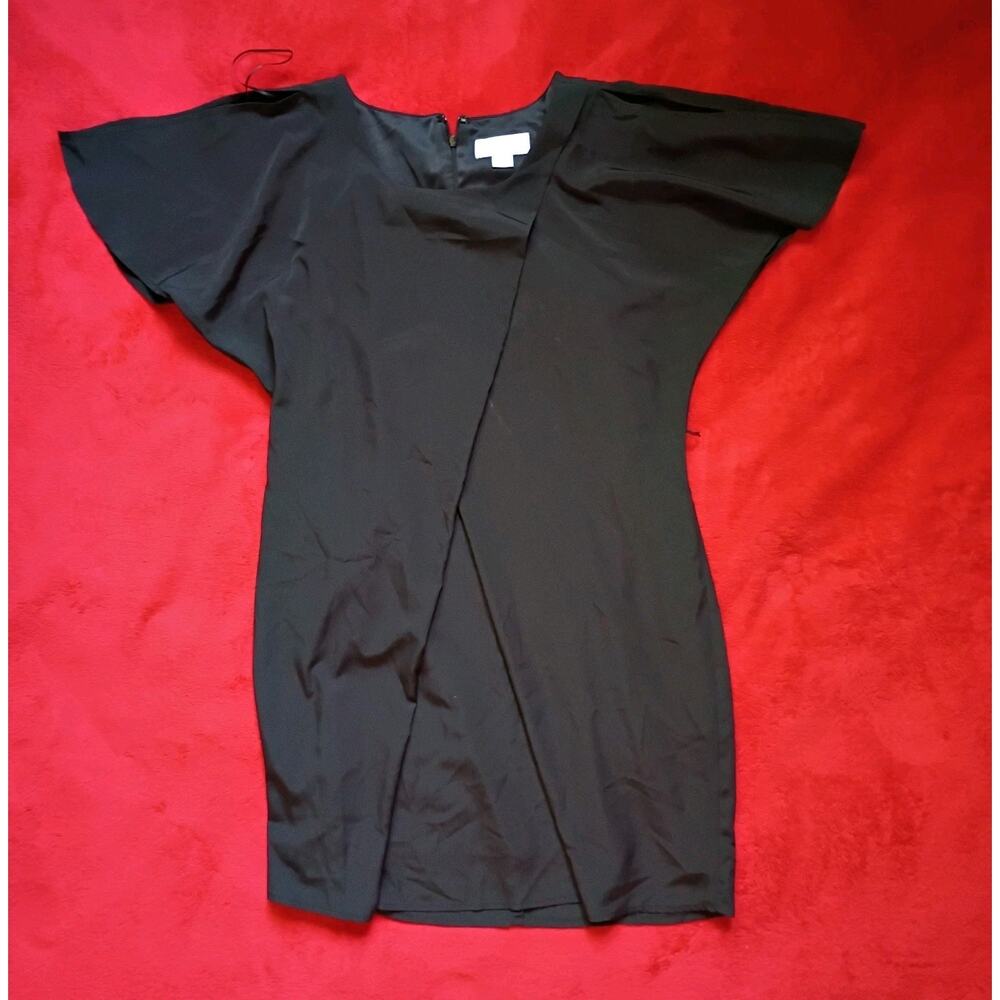 Tulip Sheath Dress Split Shutter Sleeve Womens Sz M Black Business Casual LBD